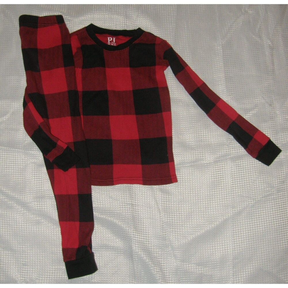 PJ PLACE Unisex Sz 4 Toddler Buffalo Plaid Snug Fitting Stretchy 2 Pc Pajama Set